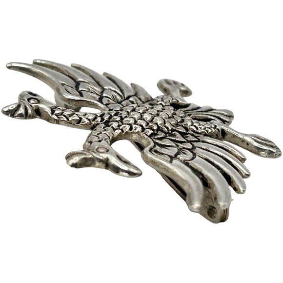 Vintage 800 Alpaca Silver Russian Imperial Eagle Double Headed Eagle Brooch Pin - Picture 3 of 6